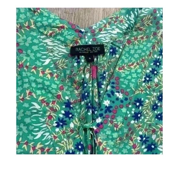Rachel Zoe Women’s Top Green Floral Bell Ruffle Sleeve Blouse, Small, Colorful - Picture 2 of 7